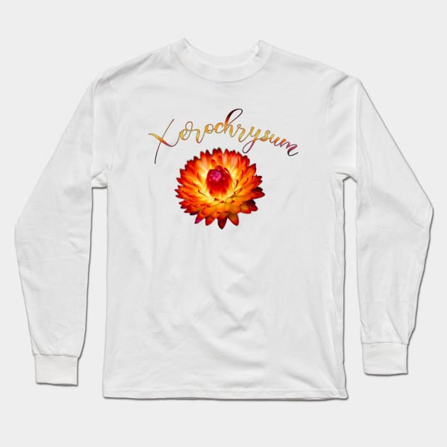 Bright Orange Strawflower Long Sleeve T-Shirt by ArtMorfic